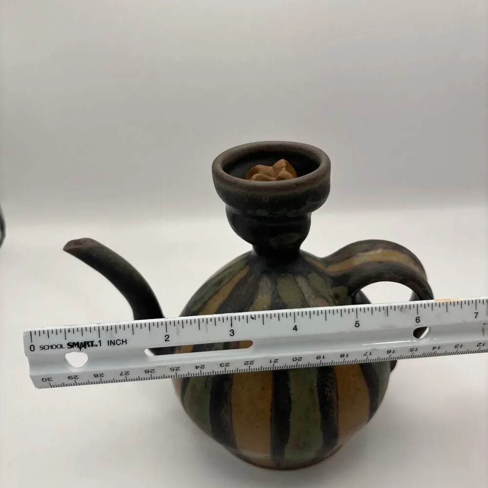 Vintage Clay Teapot Oil Decanter Pottery Boho Earth Tone Ewer  Vessel Cruet